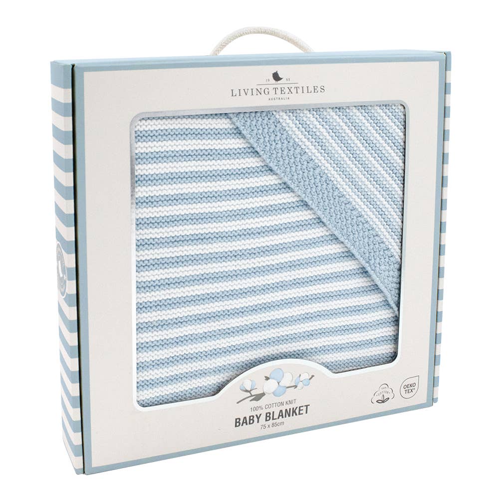 Blue Stripe-100% Cotton Knit Blanket