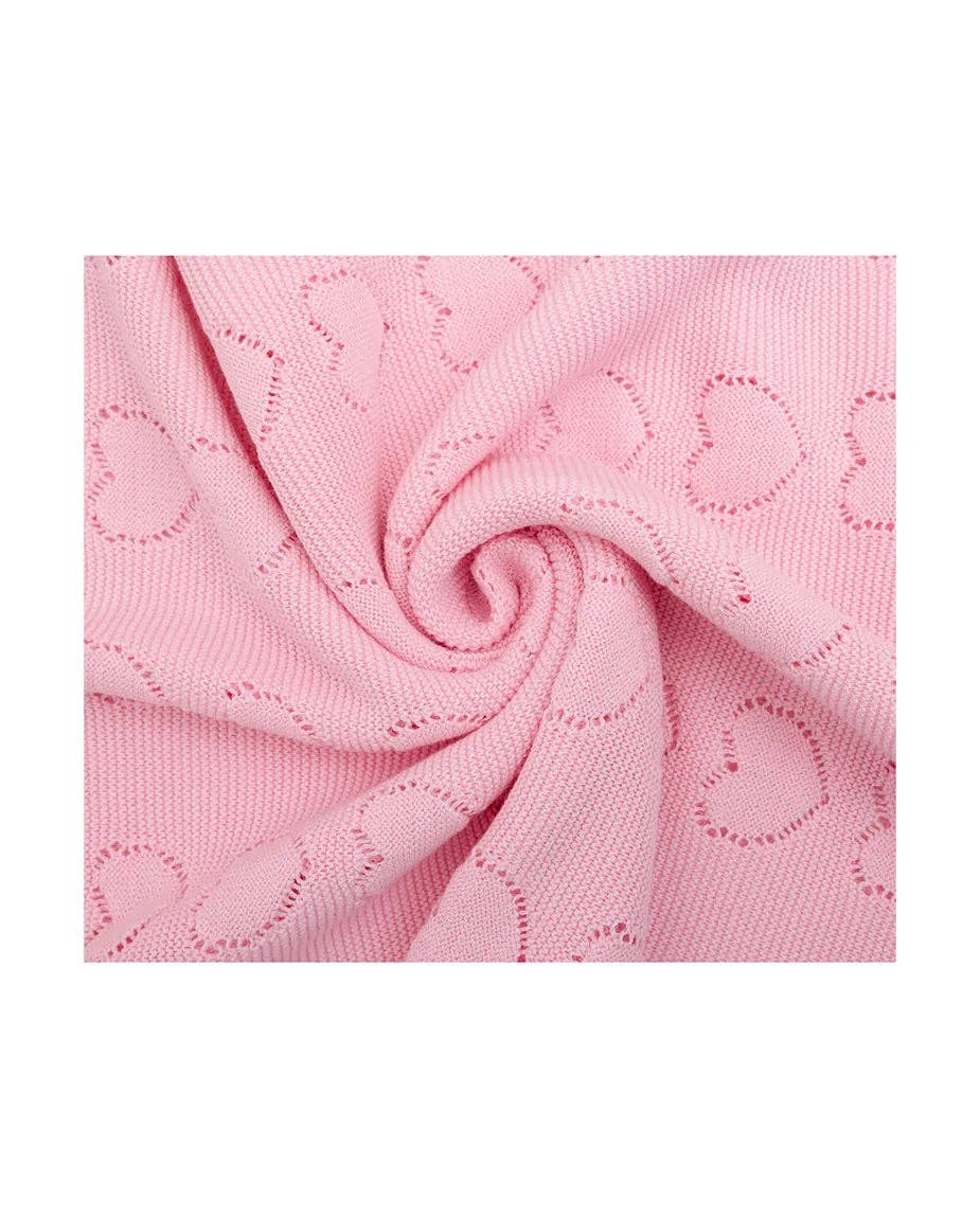 Lilax - Baby Girl Cotton Knit Heart Receiving Blanket: Grey / One Size