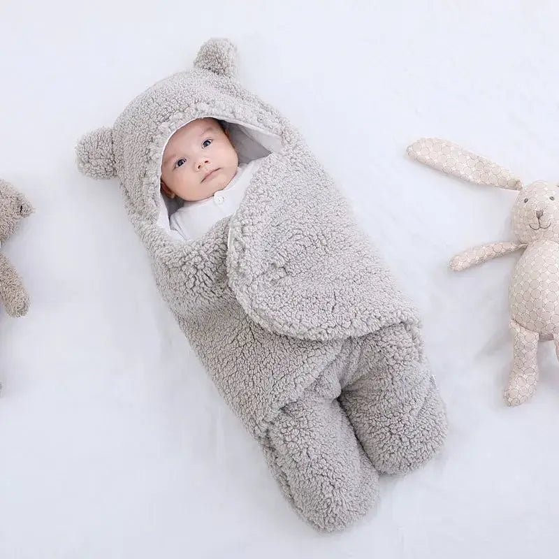 PatPat - Baby Winter Cotton Plush Hooded Swaddles: Gray / 18-36M