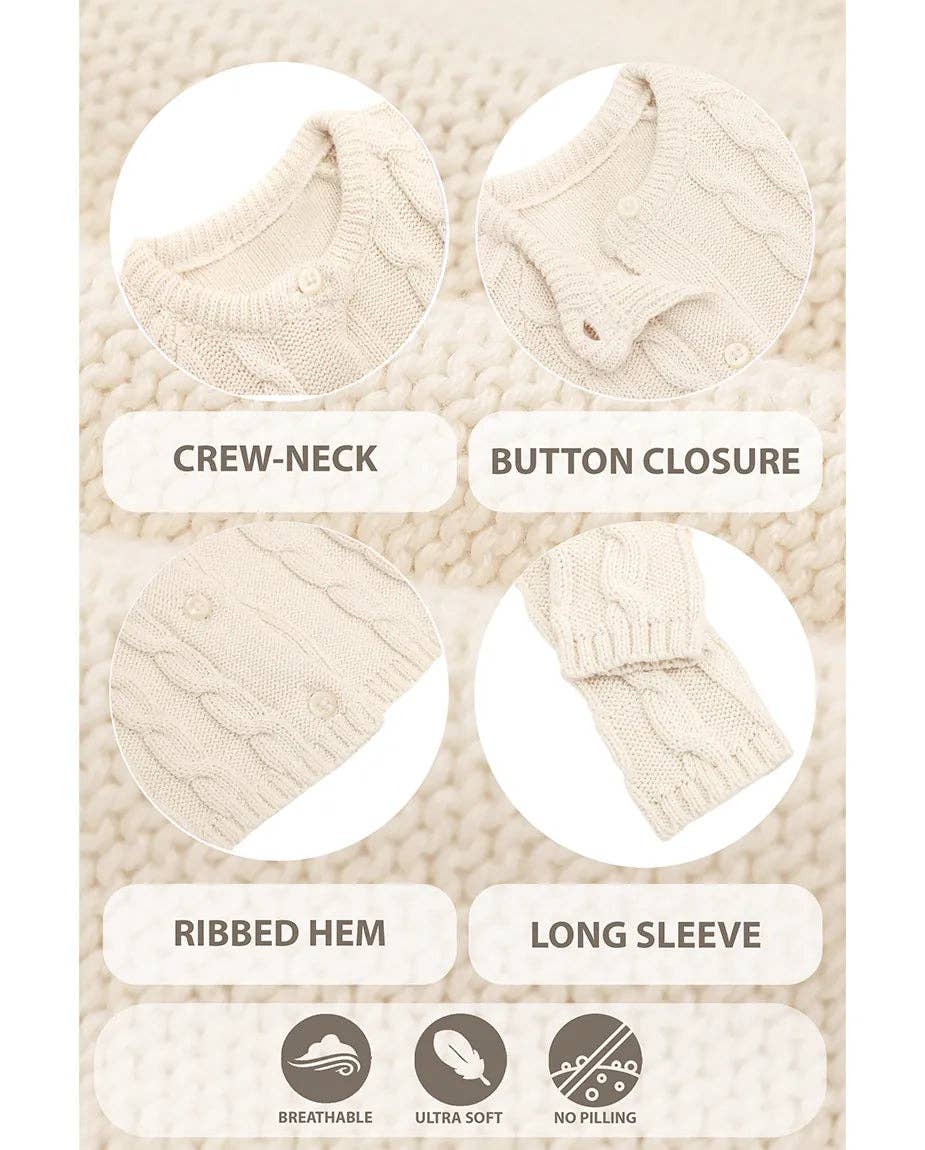 Lilax - Baby Girls' Cable Knit Long Sleeve Cotton Cardigan: Cream / 3-6M