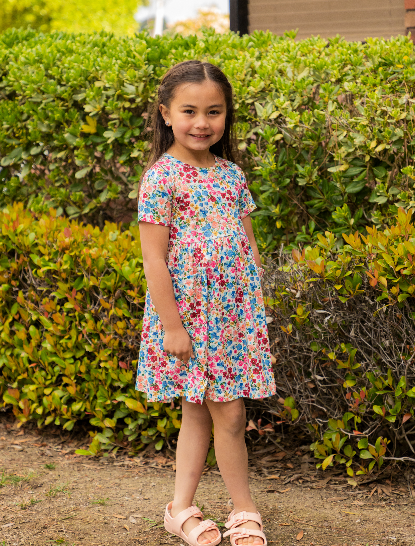 Spring Pattern Little Girls Pocket Dress