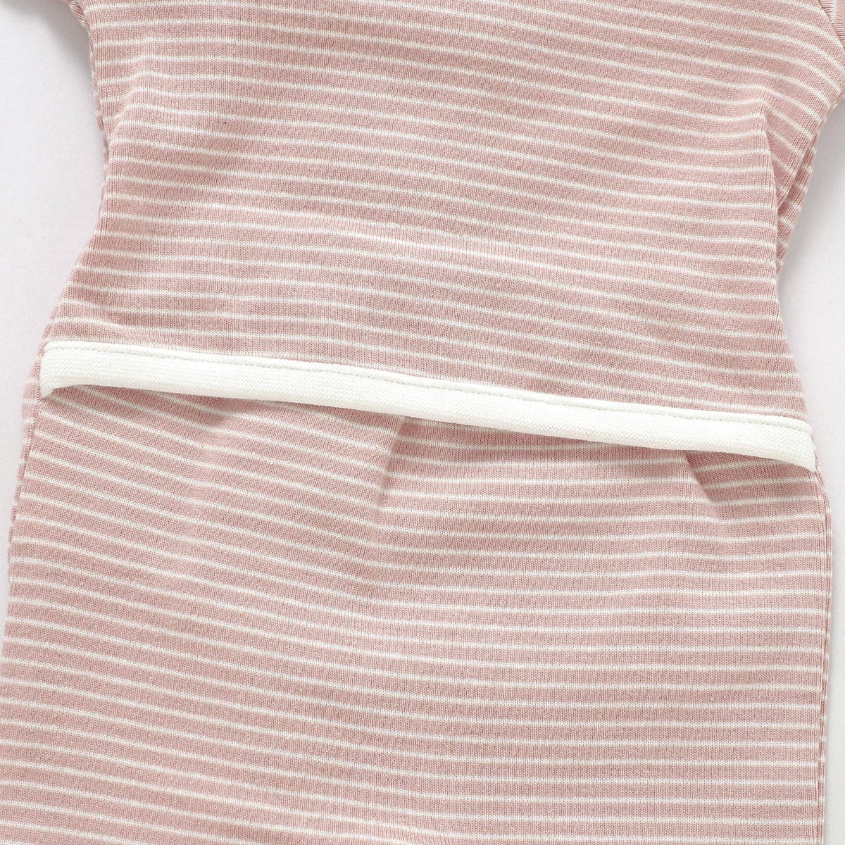 Meemo Jeemo - Organic Cotton Striped Peek-A-Poo Pajama in Pink: 6-12 Months