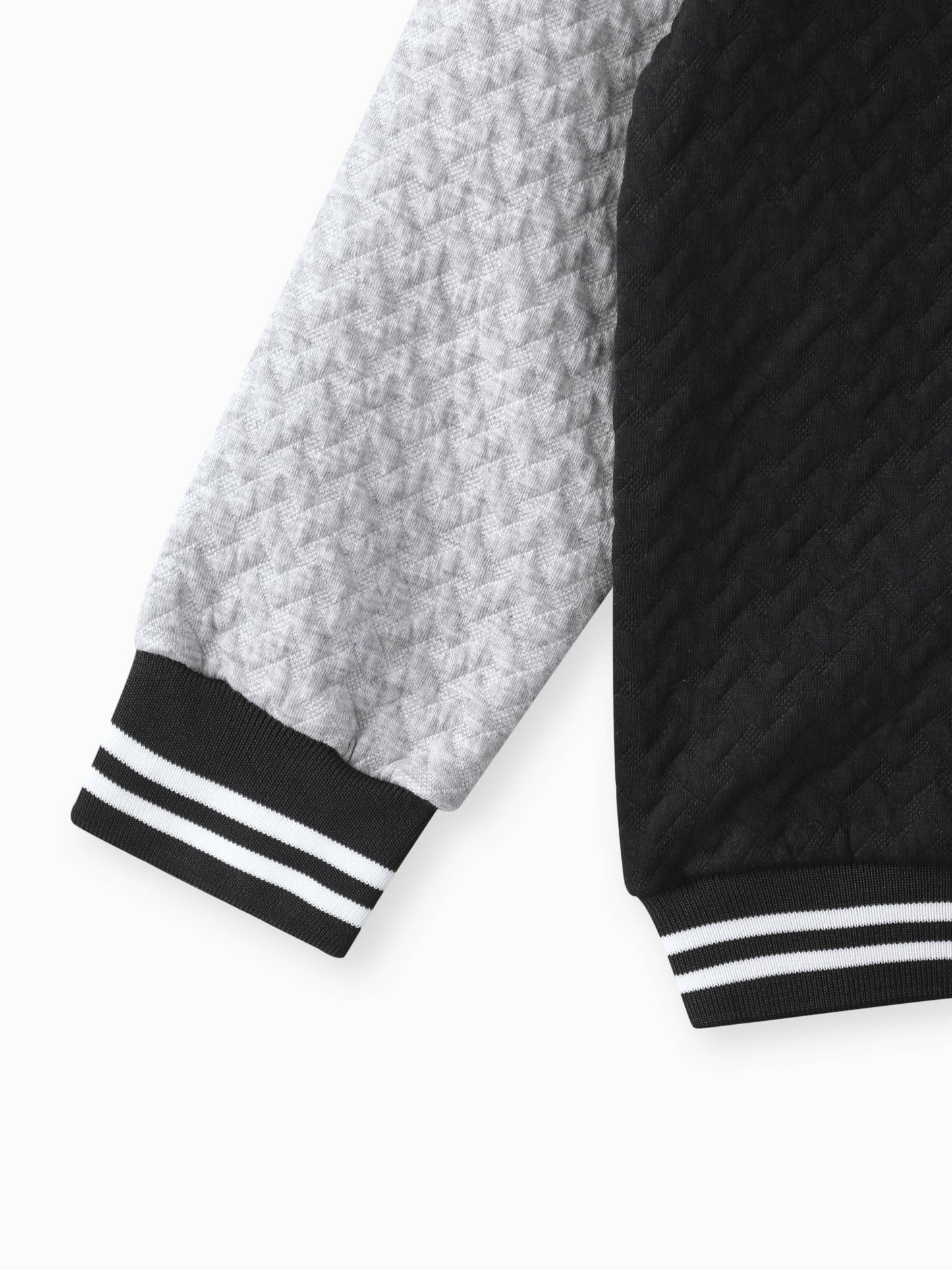 PatPat - 2-pcs Kid Boy Textured Striped Zipper Bomber Jacket & Pants: Black / 5-6 Years