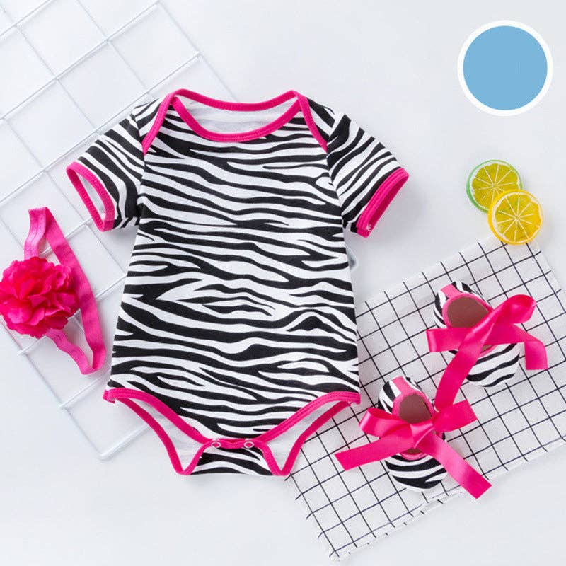 The Find Peaks - Infant Summer Romper Set with Short Sleeves and Leopard Rose Print: Rose Floral 3-Piece Set / 66 (3–6M)