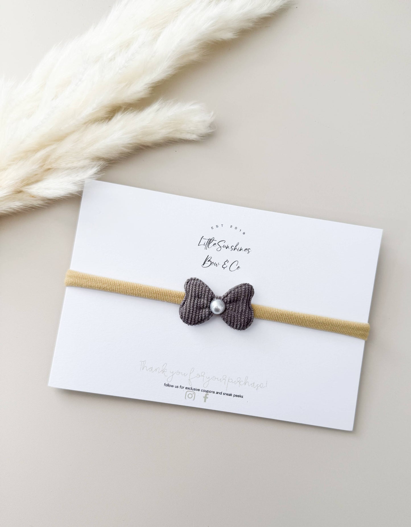 Little Sunshines Bow & Co - Corduroy Pearl Bow Nylon Headband: Gray