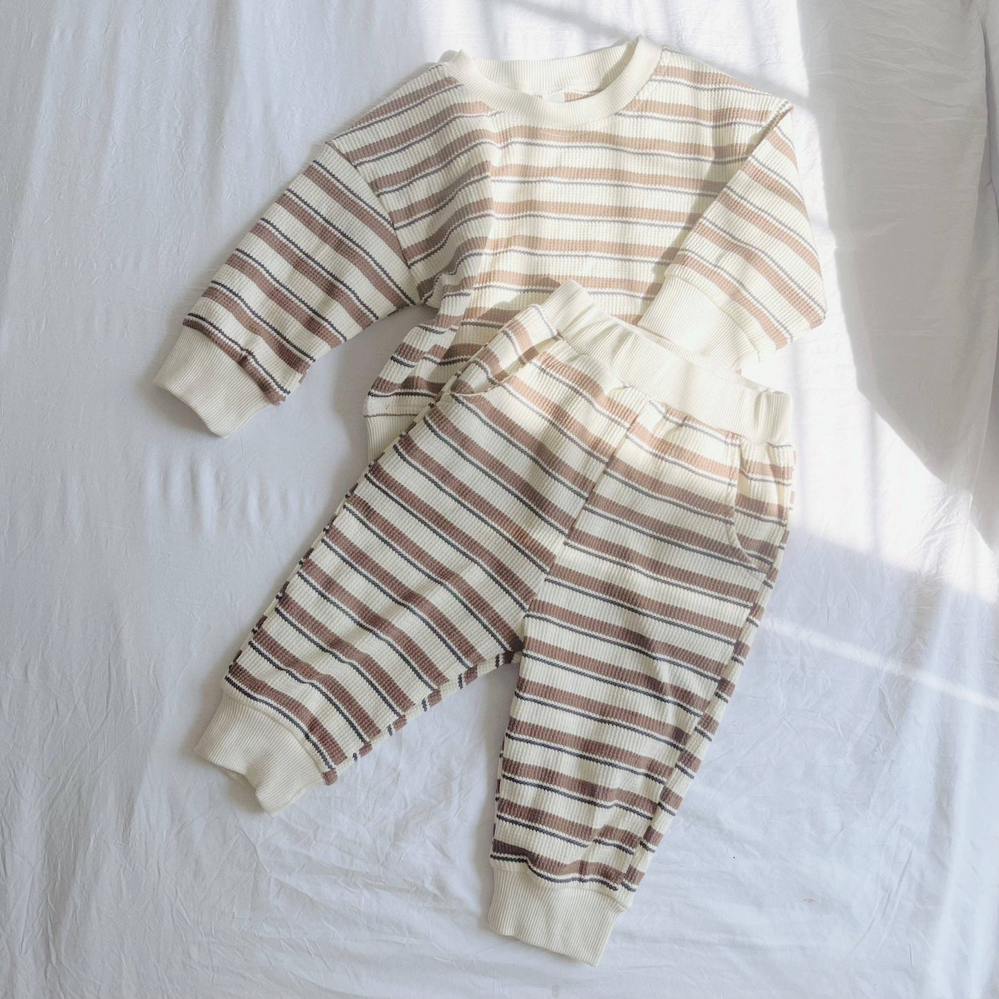 Striped Waffle Lounger Set - Cocoa