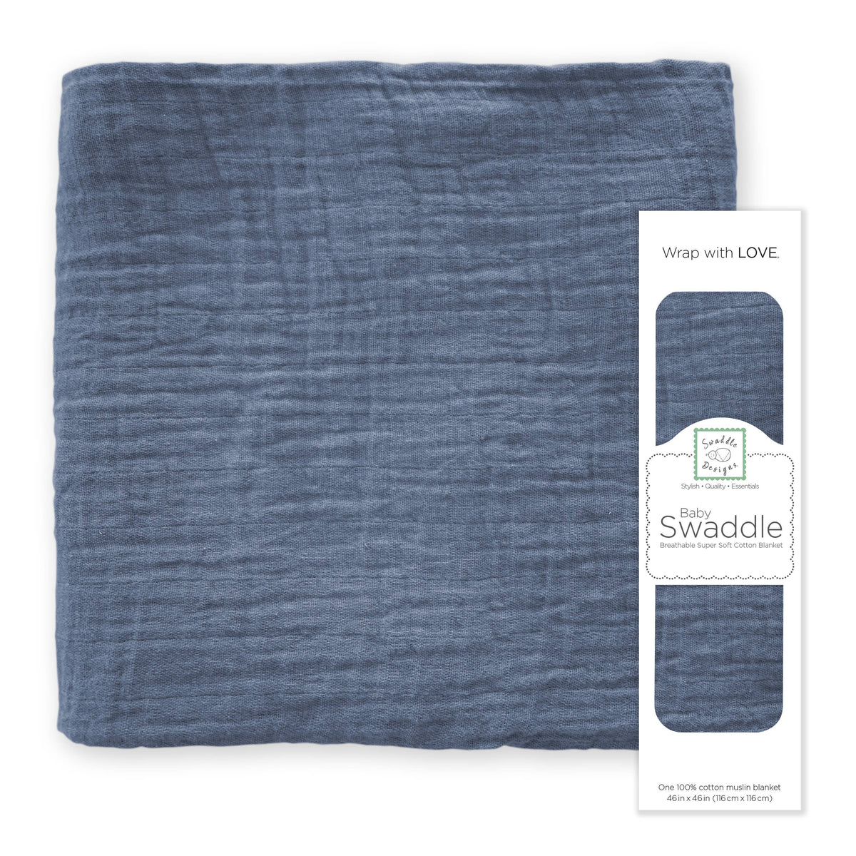 SwaddleDesigns - Denim Muslin Swaddle Blanket, Premium Cotton