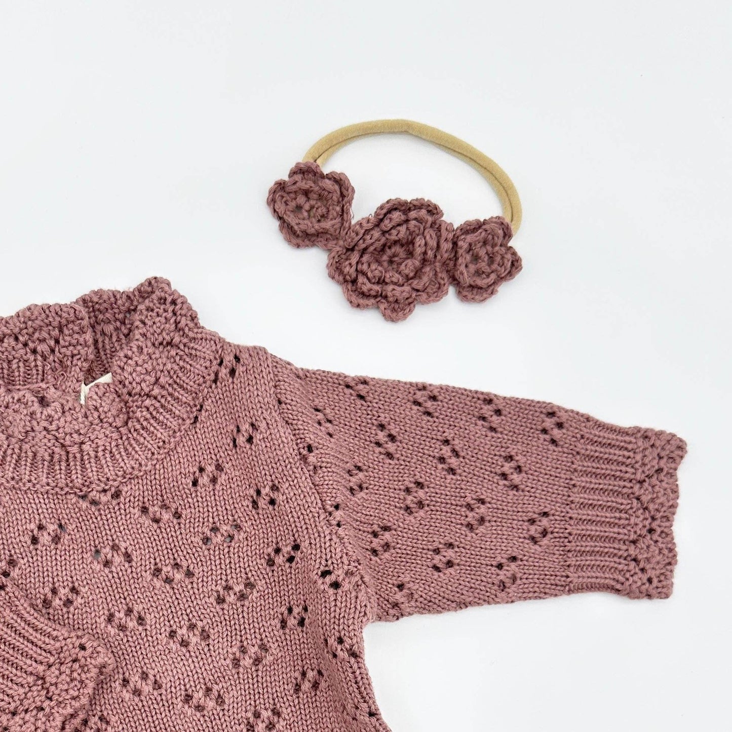 OLIVE & CRADLE - Crochet Flower Headband: Without Card / Mauve-1 / Triple Flower