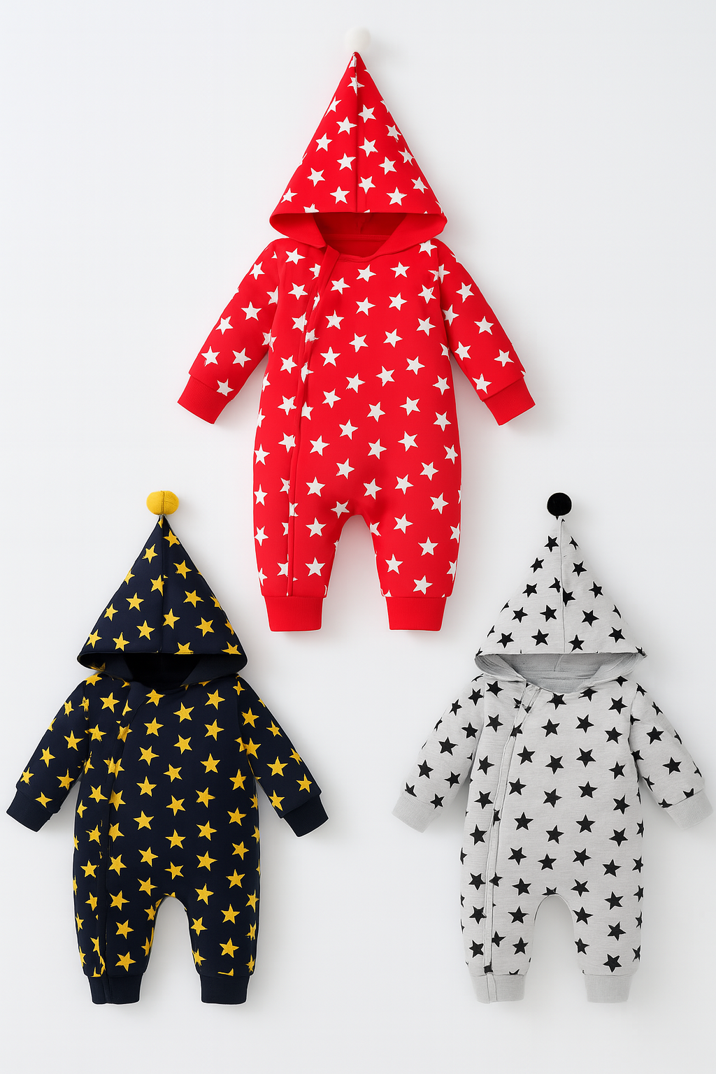 Fennco Styles - Allover Stars Baby Hooded Bodysuit : Red / 18-24 Months