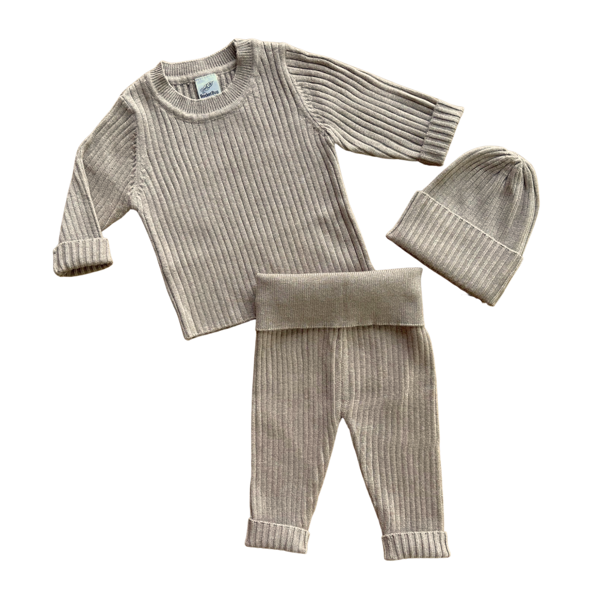 Rocket Bug - Rocket Bug Soft Knit Baby Set- Matching Long Sleeve Pants, Top, and Hat Set for Boys and Girls: Taupe / 18-24 months