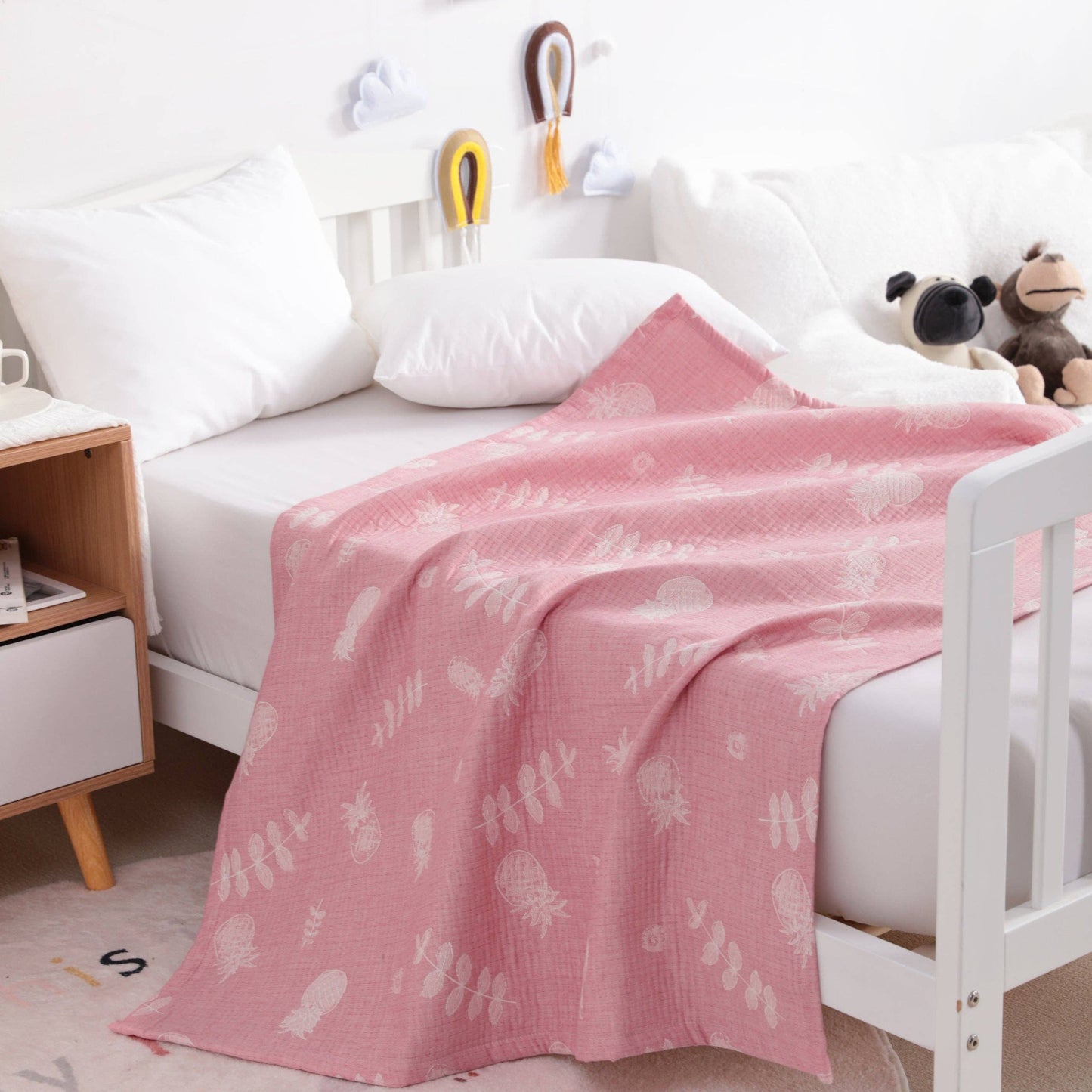 Bay & Loom - 3 Layer Muslin Cotton Jacquard Toddler Blanket: Blue / 30 x 40 inches
