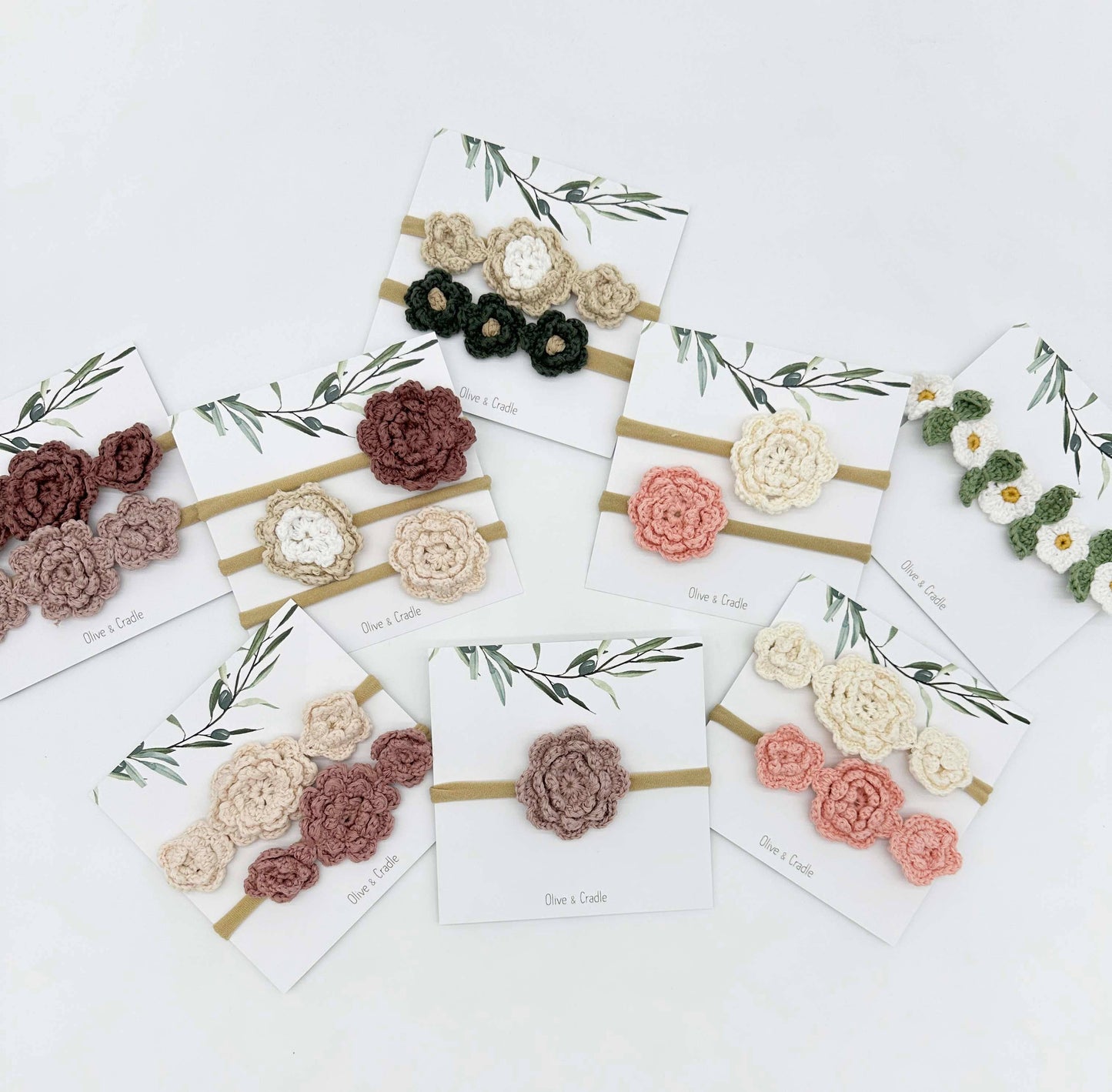 OLIVE & CRADLE - Crochet Flower Headband: Without Card / Pink-1 / Triple Flower