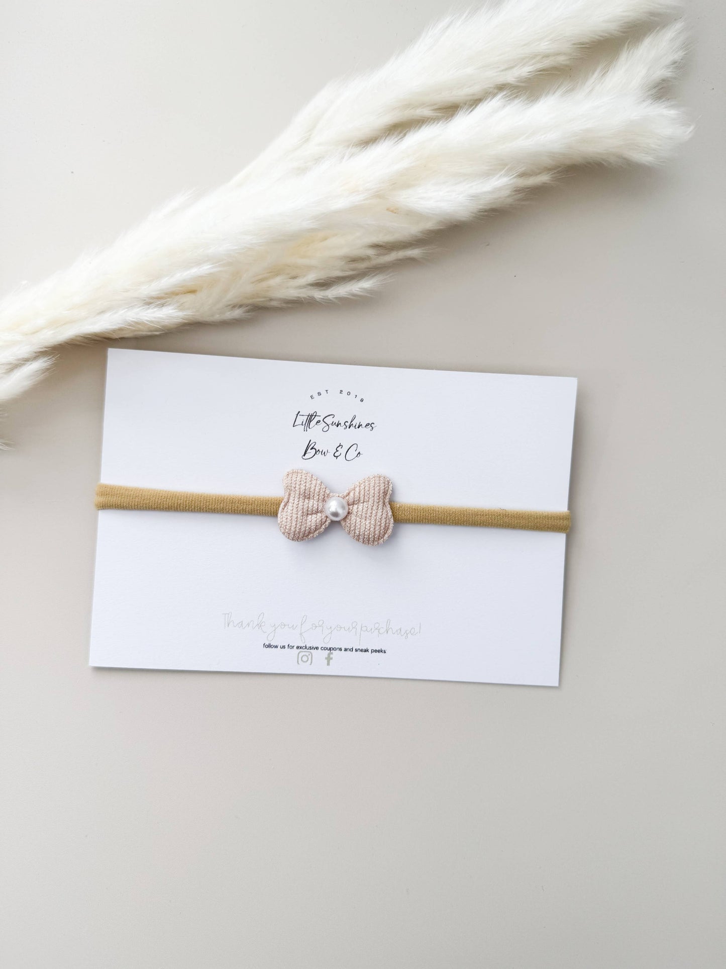 Little Sunshines Bow & Co - Corduroy Pearl Bow Nylon Headband: Gray