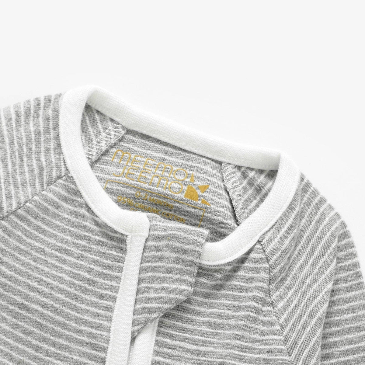 Meemo Jeemo - Organic Cotton Striped Peek-A-Poo Pajama in Light Grey: 6-12 Months