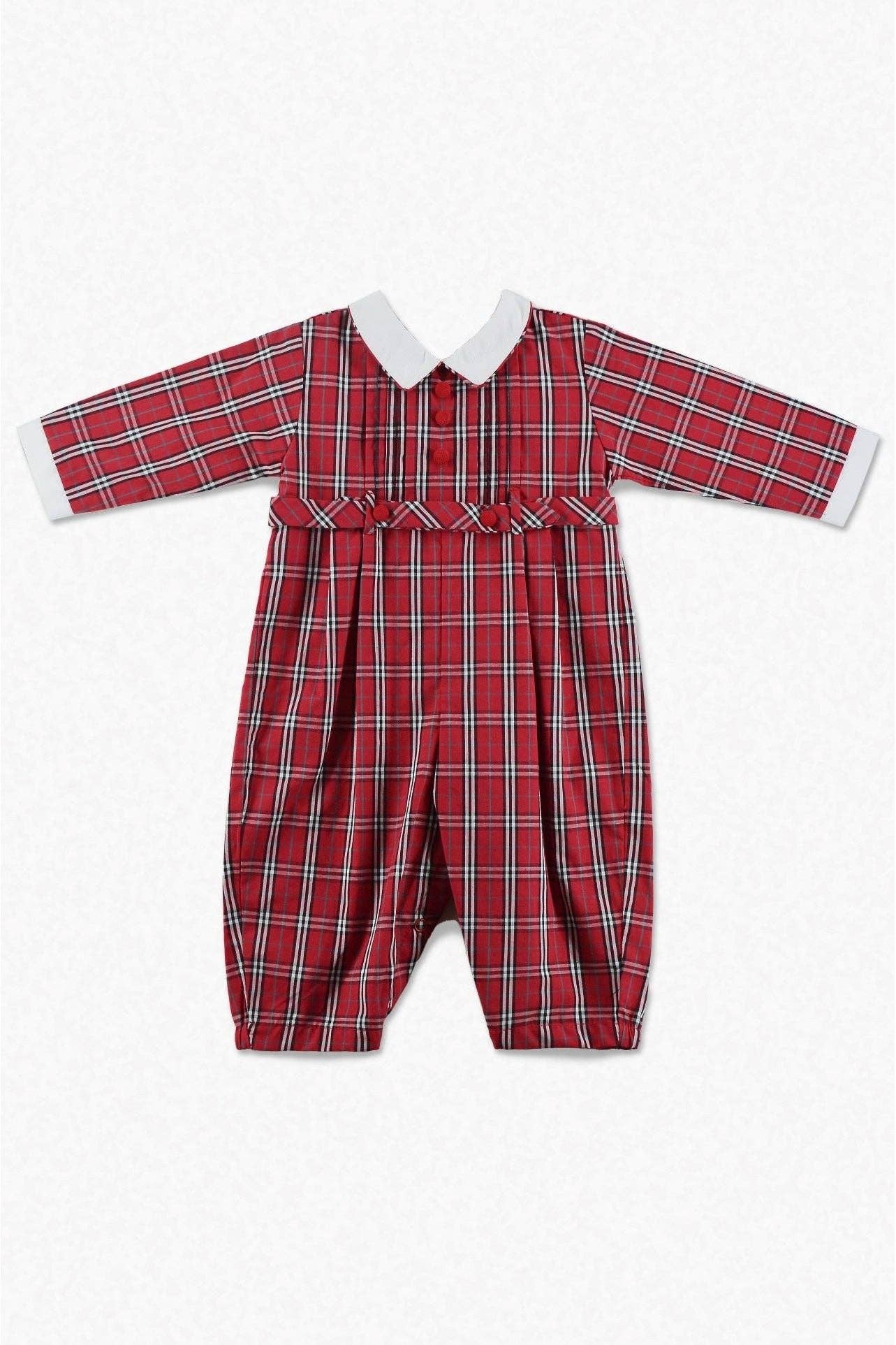 Julius Berger & Carriage Boutique - Red & White Plaid Baby Boy Long Romper: 3M