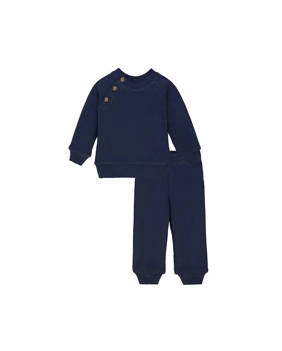 Lilax - Baby Ribbed Side-Buttoned Sweater Set: Gray / 0-3M