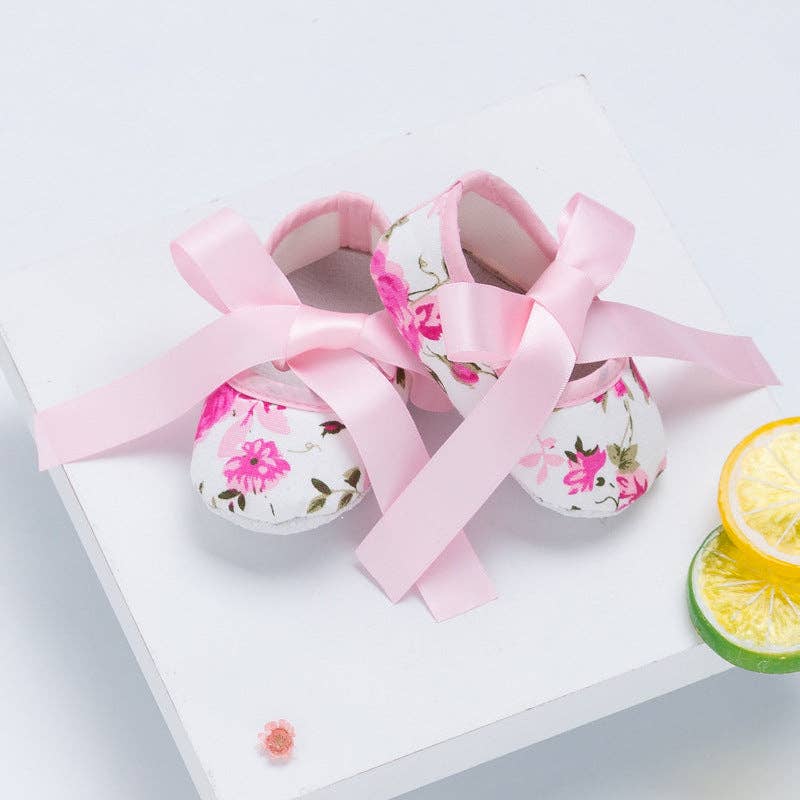 The Find Peaks - Girls' Cute Printed Cotton Baby Walker Shoes: Pink with Roses / 4-5(13)