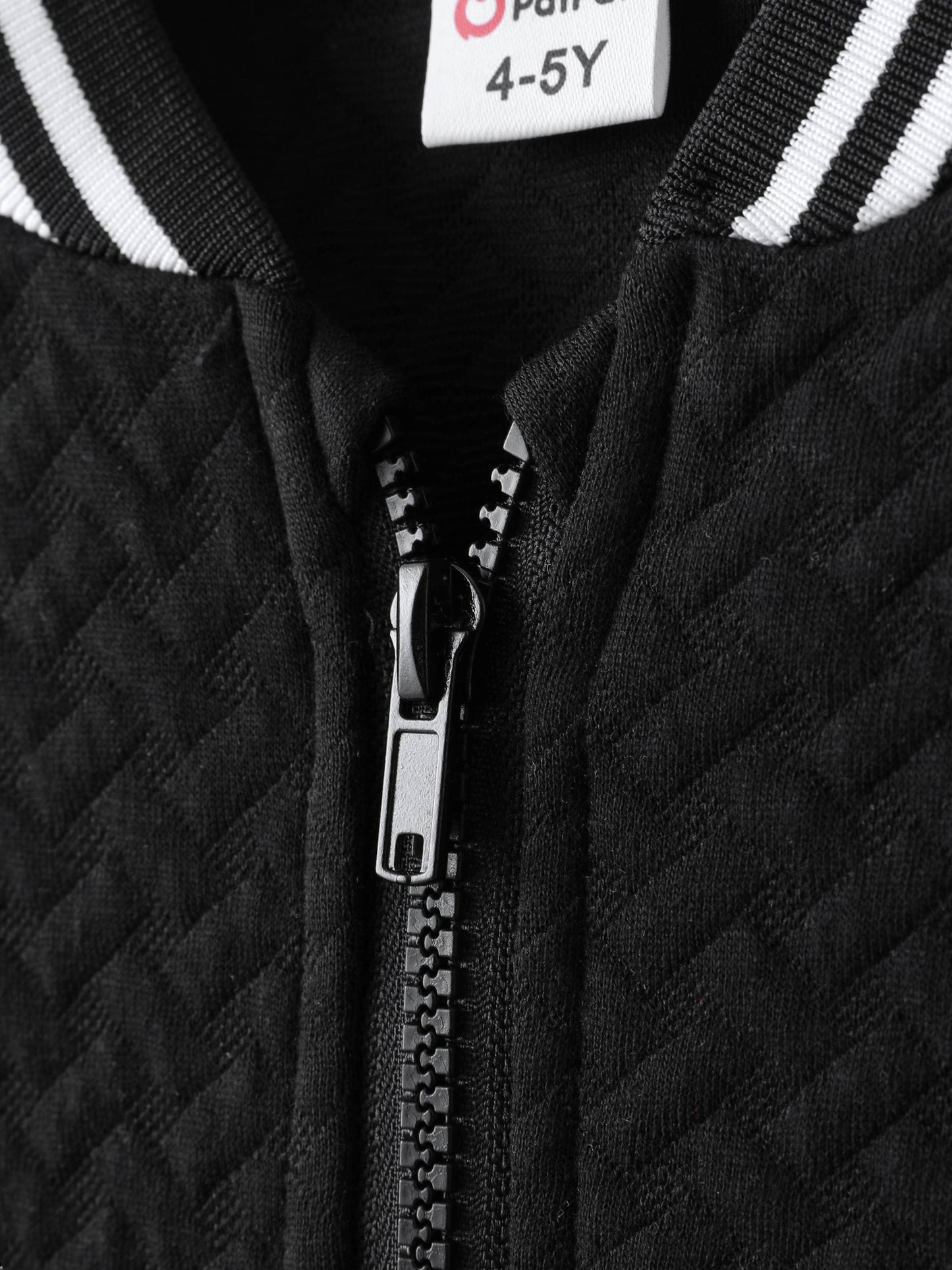 PatPat - 2-pcs Kid Boy Textured Striped Zipper Bomber Jacket & Pants: Black / 7-8 Years