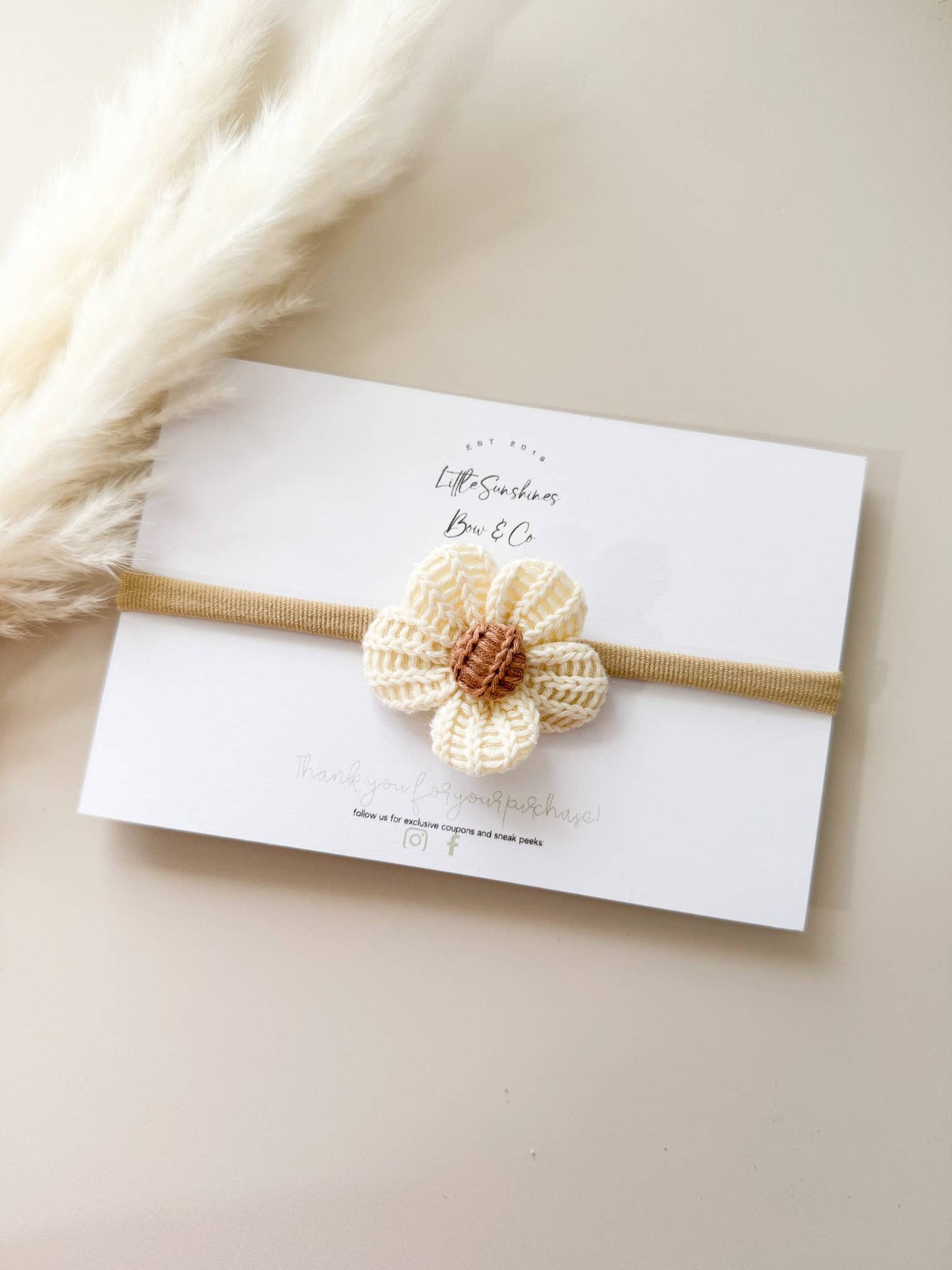 Little Sunshines Bow & Co - Quilted Flowers Hair Clips & Headbands: Brown & Cream Flower / Nylon Headband