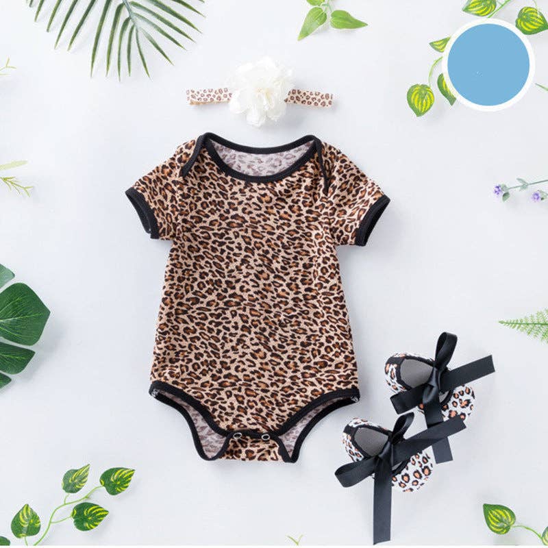 The Find Peaks - Infant Summer Romper Set with Short Sleeves and Leopard Rose Print: Rose Floral 3-Piece Set / 66 (3–6M)