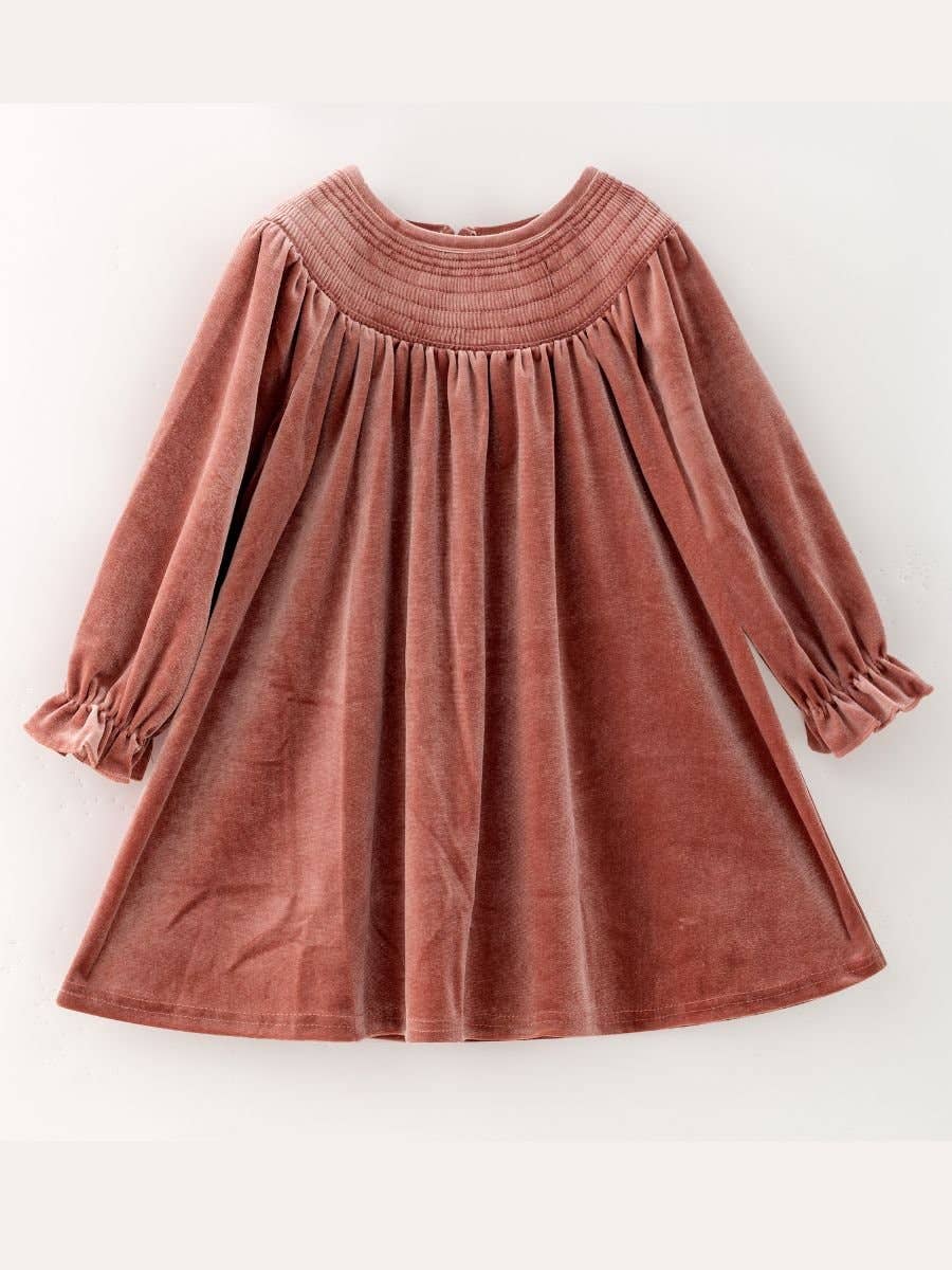 The Hair Bow Company - Classic Smocked Holiday Girls Velvet Dresses: Red / 7Y