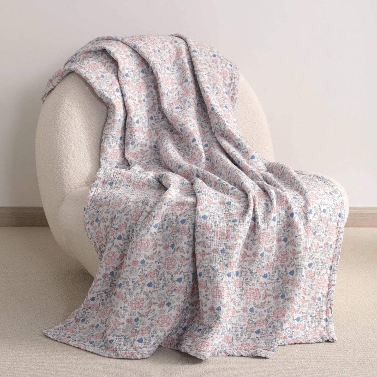 Bay & Loom - Muslin Cotton Baby Swaddle Blanket, Toddler Nursery Blanket: Vintage Floral / 30"x 40" / 2-Layer
