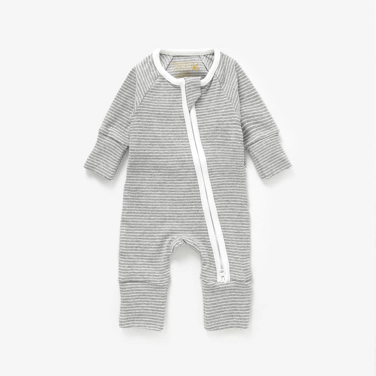 Meemo Jeemo - Organic Cotton Striped Peek-A-Poo Pajama in Light Grey: 3-6 Months