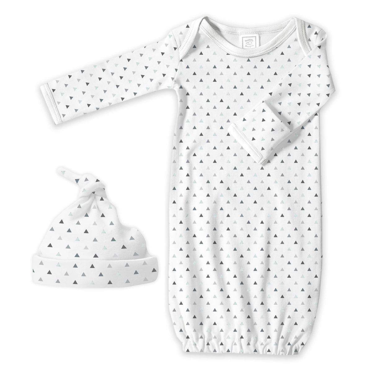 SwaddleDesigns - 2pc Gift Set - Pajama Gown and Hat - Sterling Tiny Triangles