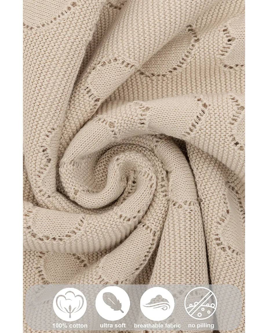 Lilax - Baby Girl Cotton Knit Heart Receiving Blanket: Cream / One Size