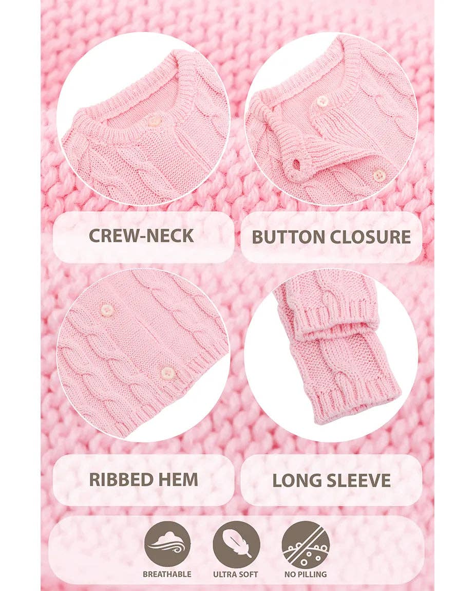 Lilax - Baby Girls' Cable Knit Long Sleeve Cotton Cardigan: Cream / 12-18M