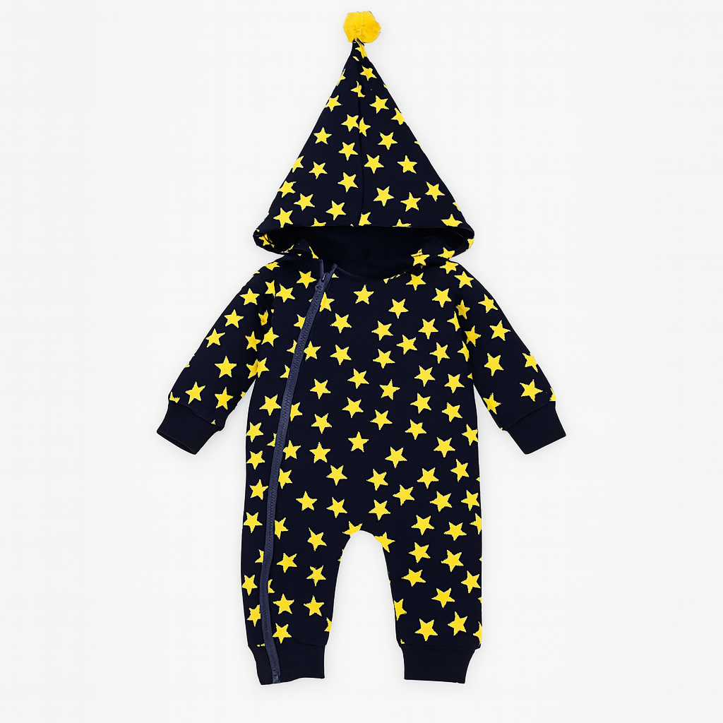 Fennco Styles - Allover Stars Baby Hooded Bodysuit : Red / 12-18 Months