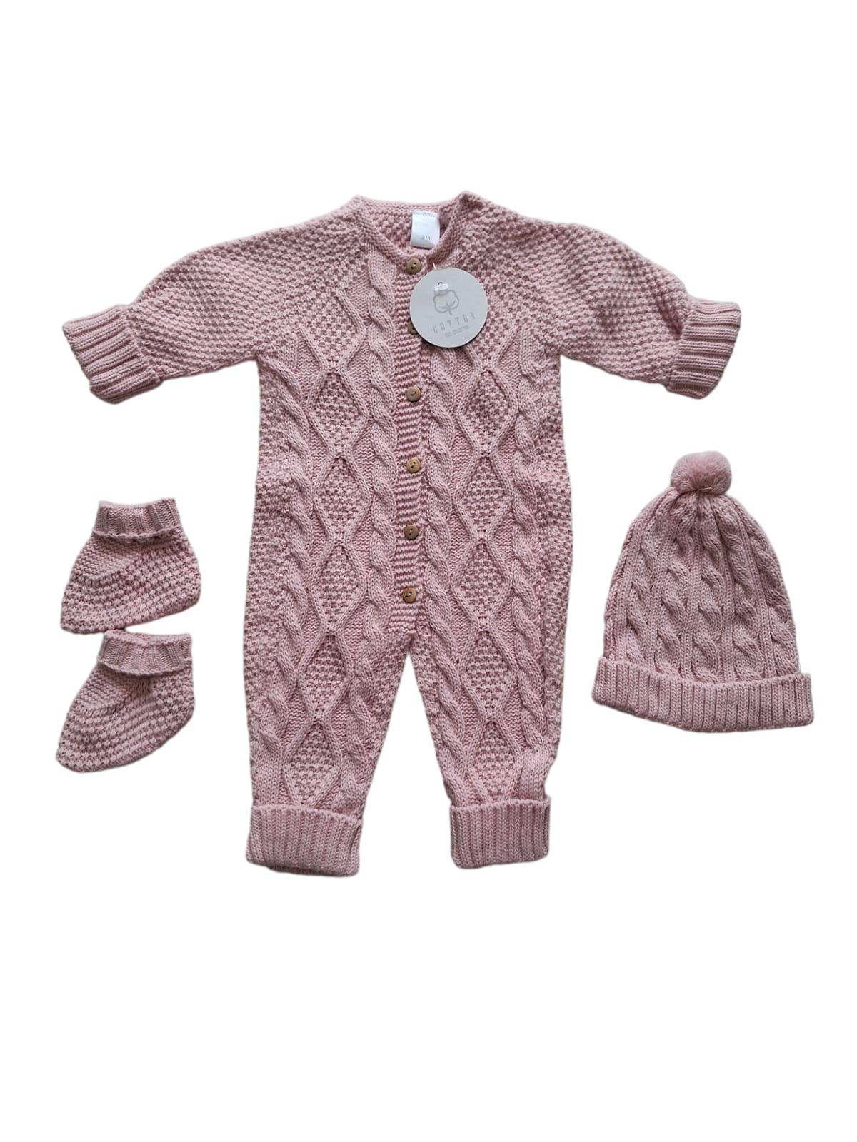 Knit Jumpsuit, Hat & Booties