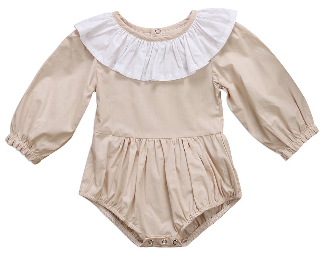 Fennco Styles - Beige Ruffled Collar Cotton Baby Romper  : 18-24 Months