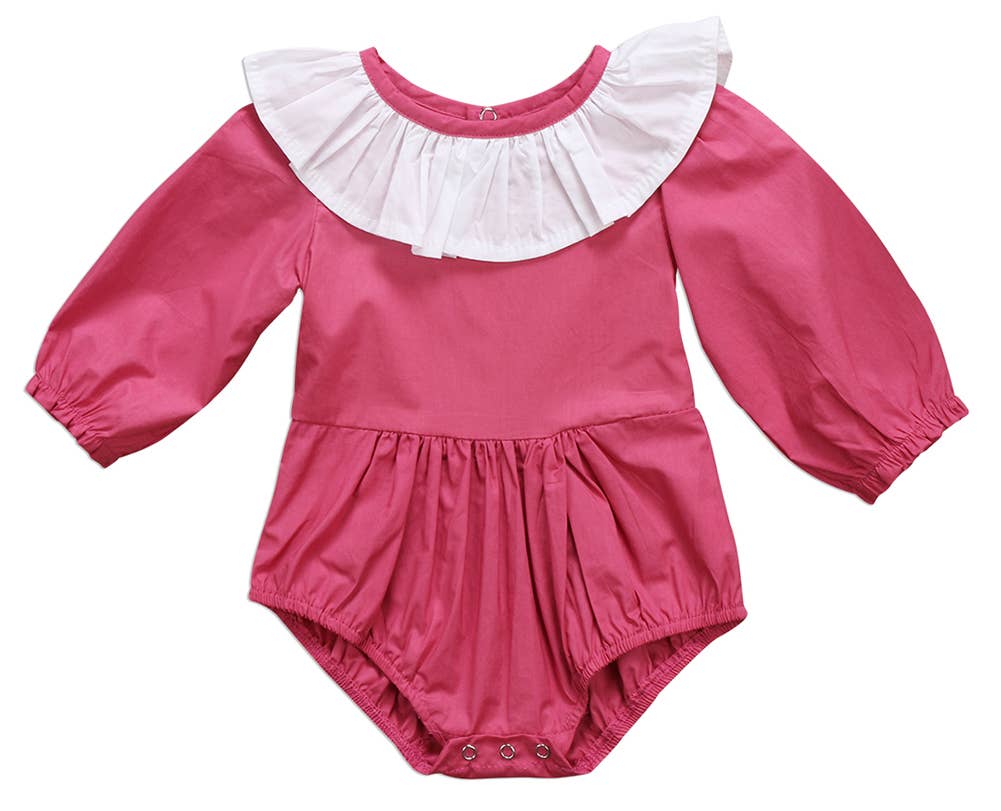 Fennco Styles - Fuchsia Ruffled Collar Cotton Baby Romper : 12-18 Months