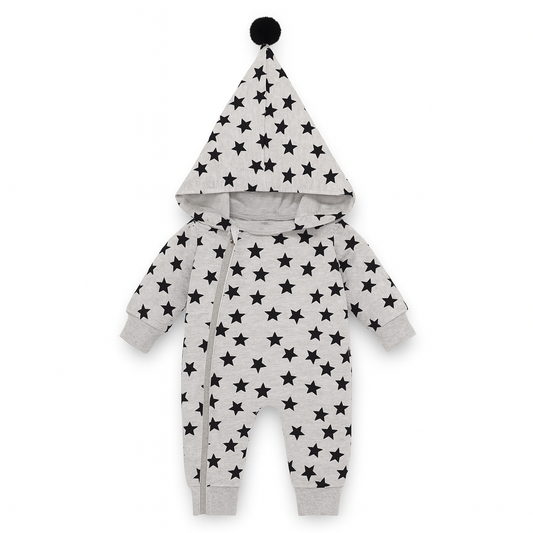 Fennco Styles - Allover Stars Baby Hooded Bodysuit : Grey / 12-18 Months