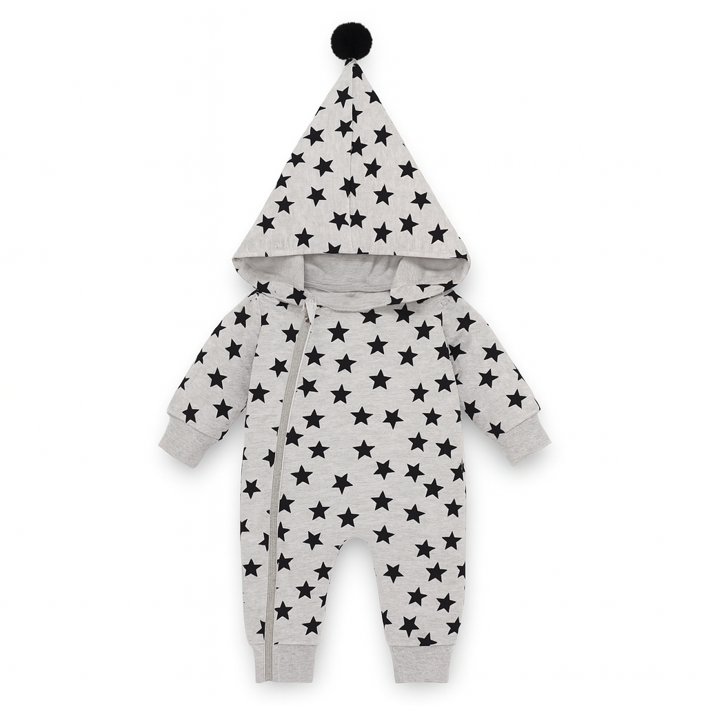 Fennco Styles - Allover Stars Baby Hooded Bodysuit : Navy / 6-12 Months
