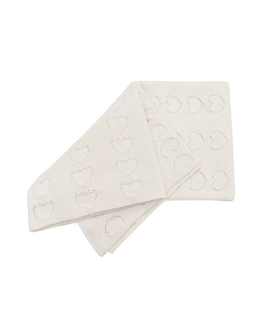 Lilax - Baby Girl Cotton Knit Heart Receiving Blanket: Beige / One Size