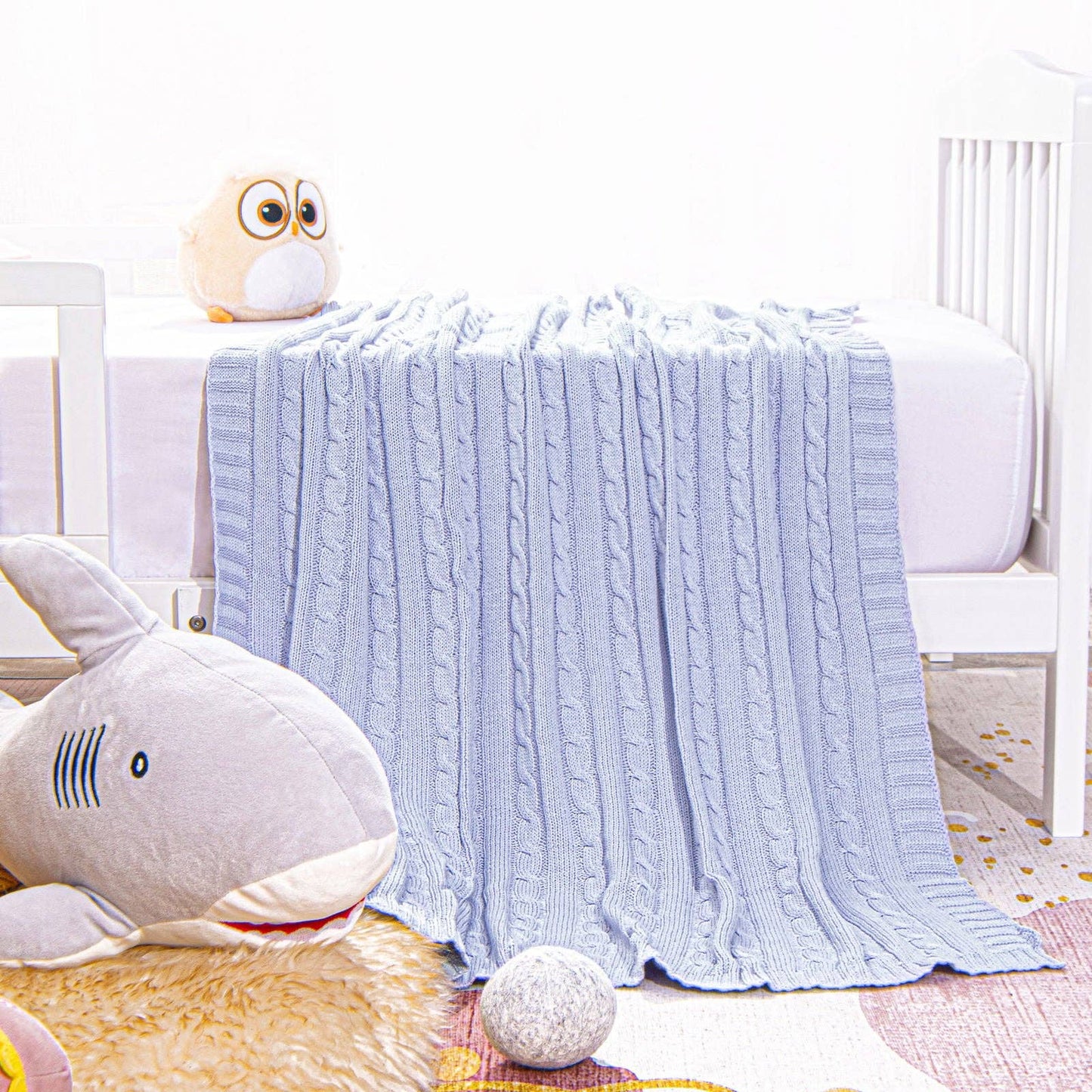 Bay & Loom - Cotton Cable Knitted Toddler Blanket: Baby Pink / 30 x 40 inches