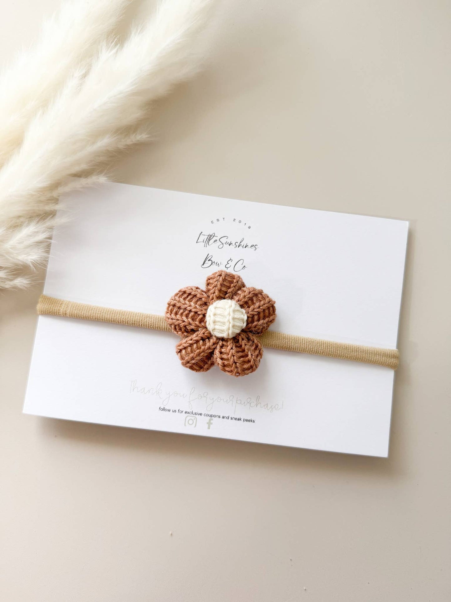 Little Sunshines Bow & Co - Quilted Flowers Hair Clips & Headbands: Brown & Cream Flower / Nylon Headband
