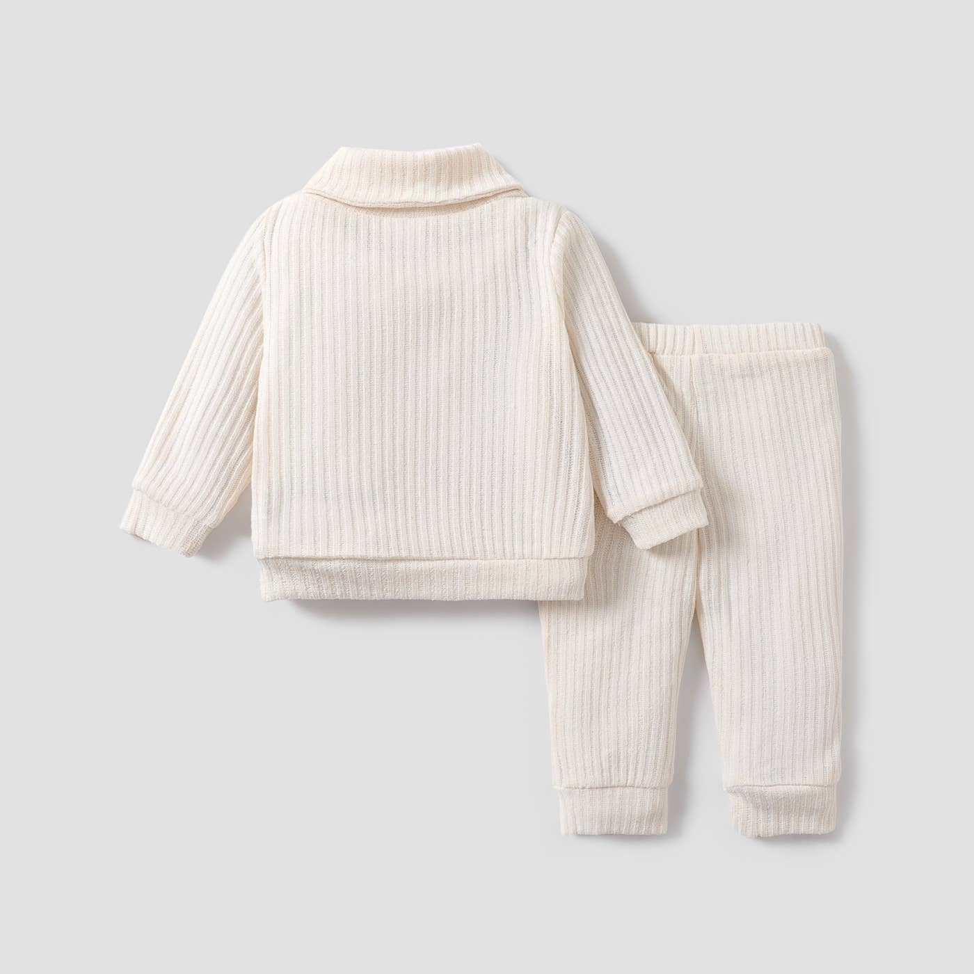 PatPat - 2pcs Baby Girl/Boy Casual Solid Color Set with Lapel: Apricot / 9-12 Months