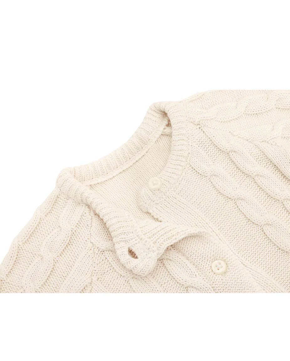 Lilax - Baby Girls' Cable Knit Long Sleeve Cotton Cardigan: Cream / 12-18M