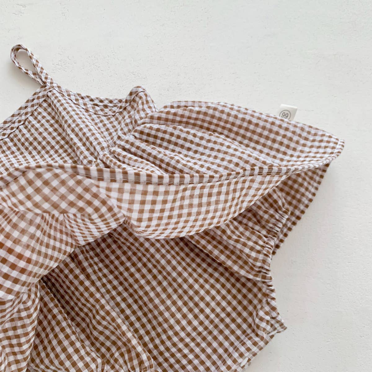 PatPat - Kids Brown White Gingham Romper Set with Matching Bucket Hat: Black / 3-6M