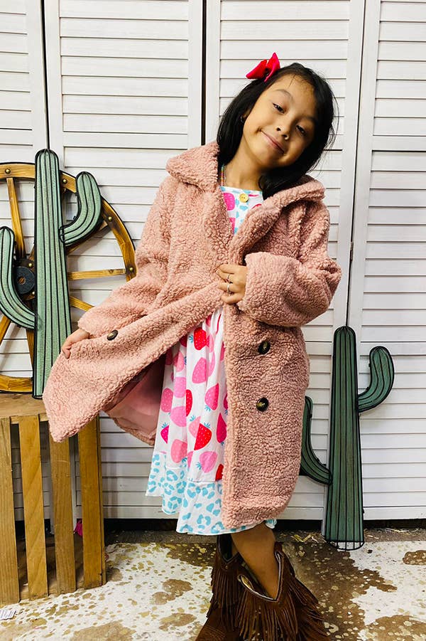 luluclothes - Kids Pink sherpa long style girls coats 230155M : L-4/5