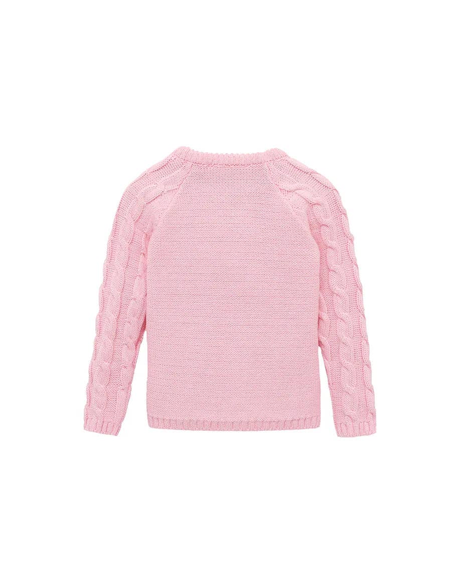 Lilax - Baby Girls' Cable Knit Long Sleeve Cotton Cardigan: White / 12-18M
