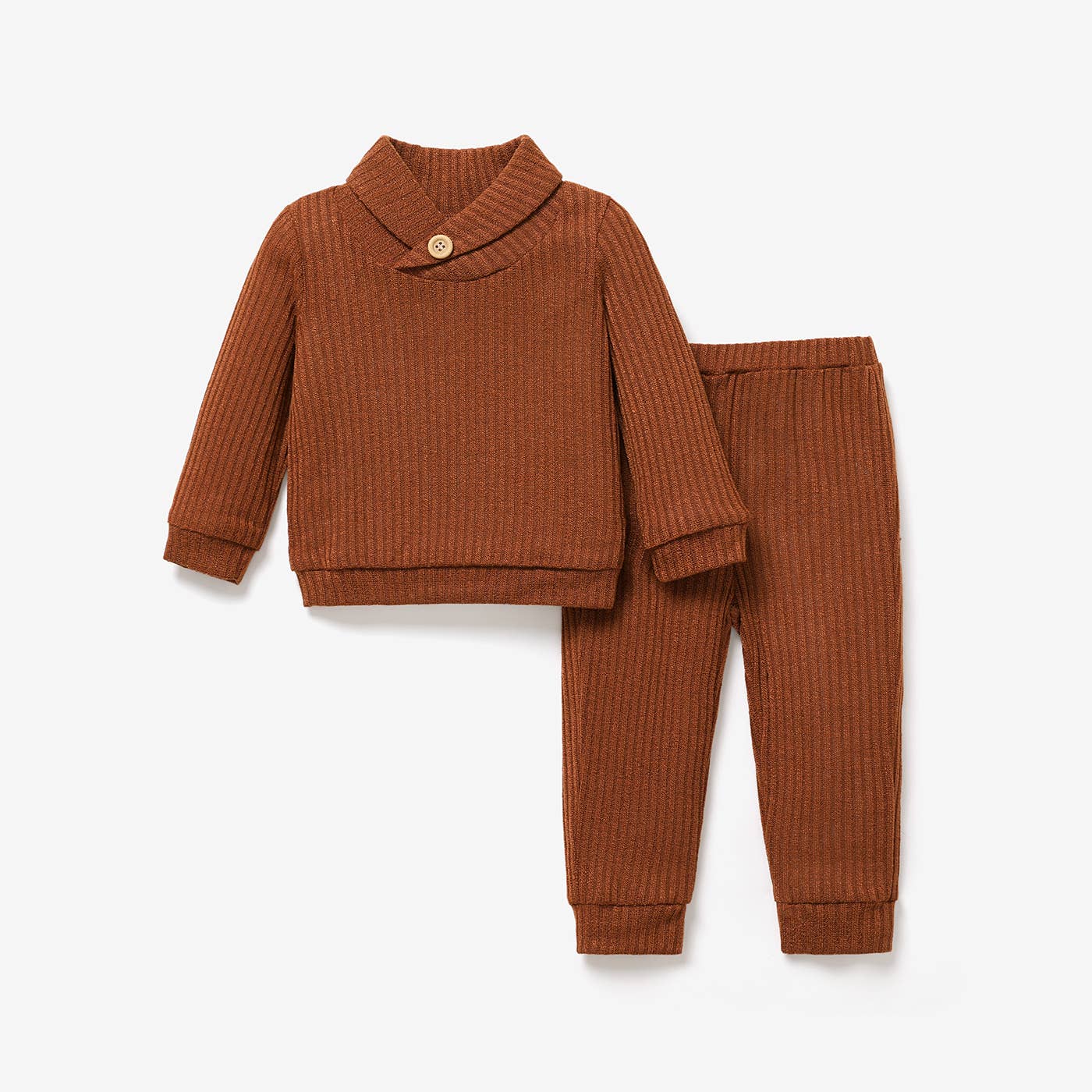 PatPat - 2pcs Baby Girl/Boy Casual Solid Color Set with Lapel: Apricot / 6-9 Months