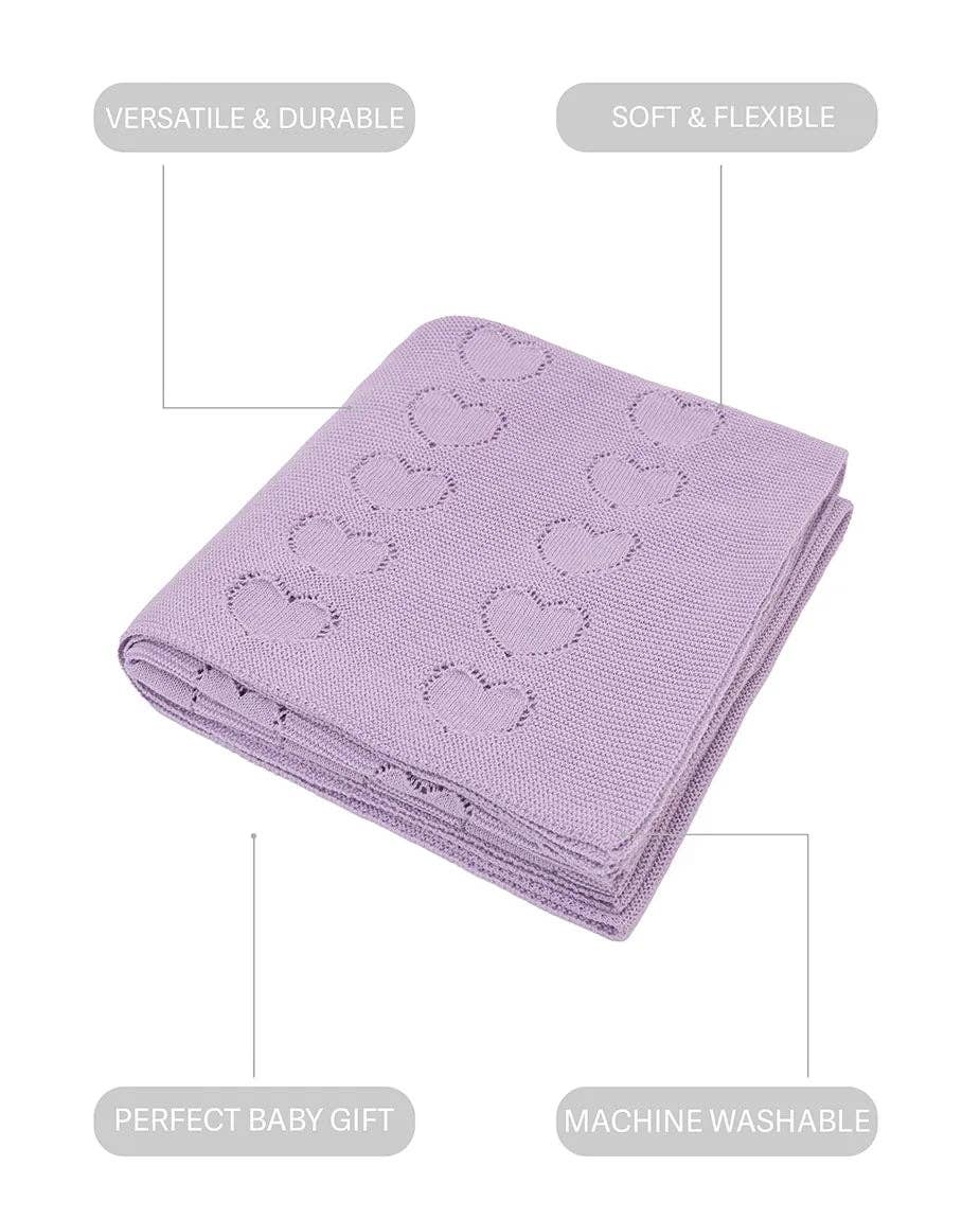 Lilax - Baby Girl Cotton Knit Heart Receiving Blanket: Pink / One Size