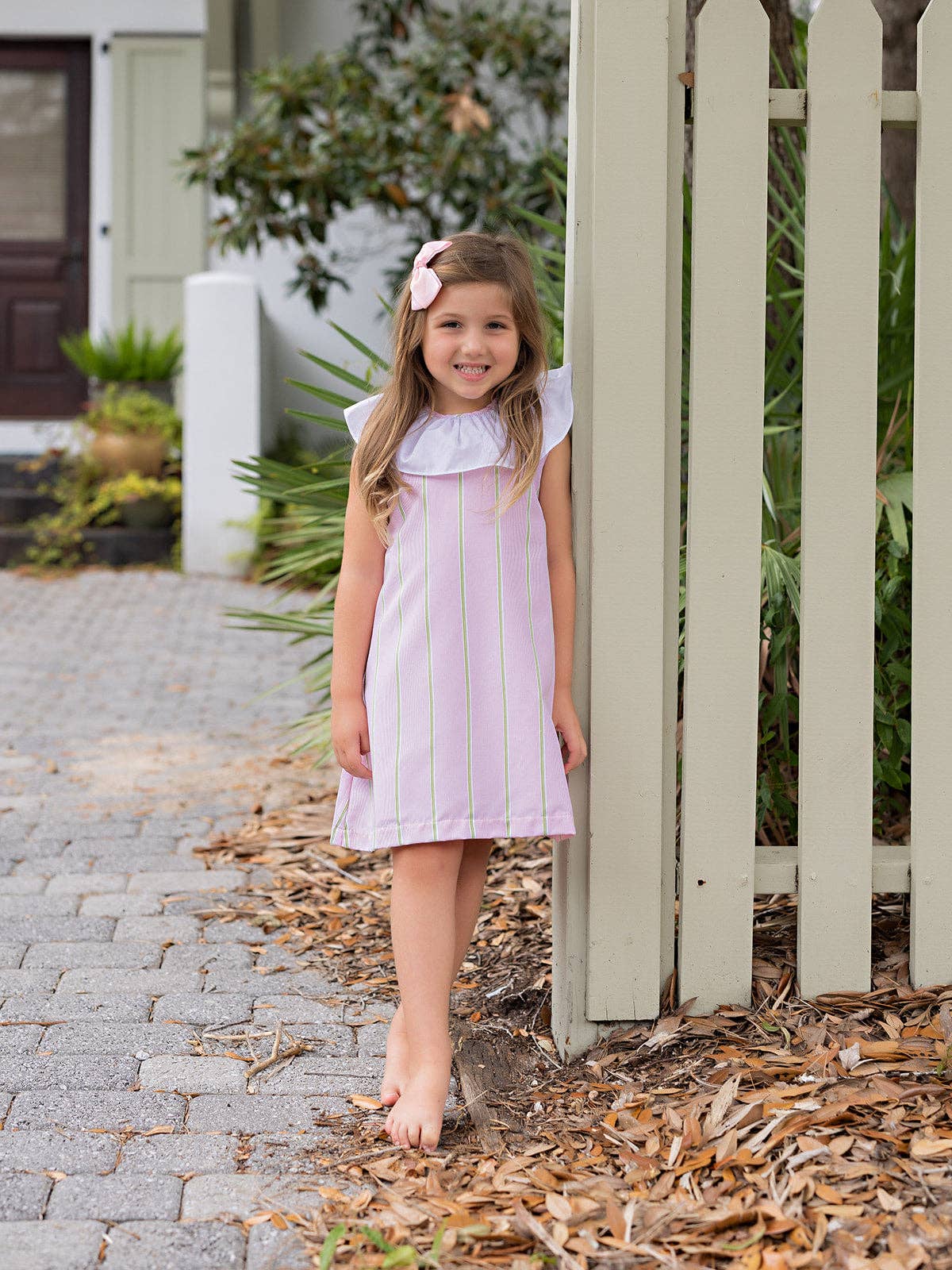 Lori Pink Green Striped Dress