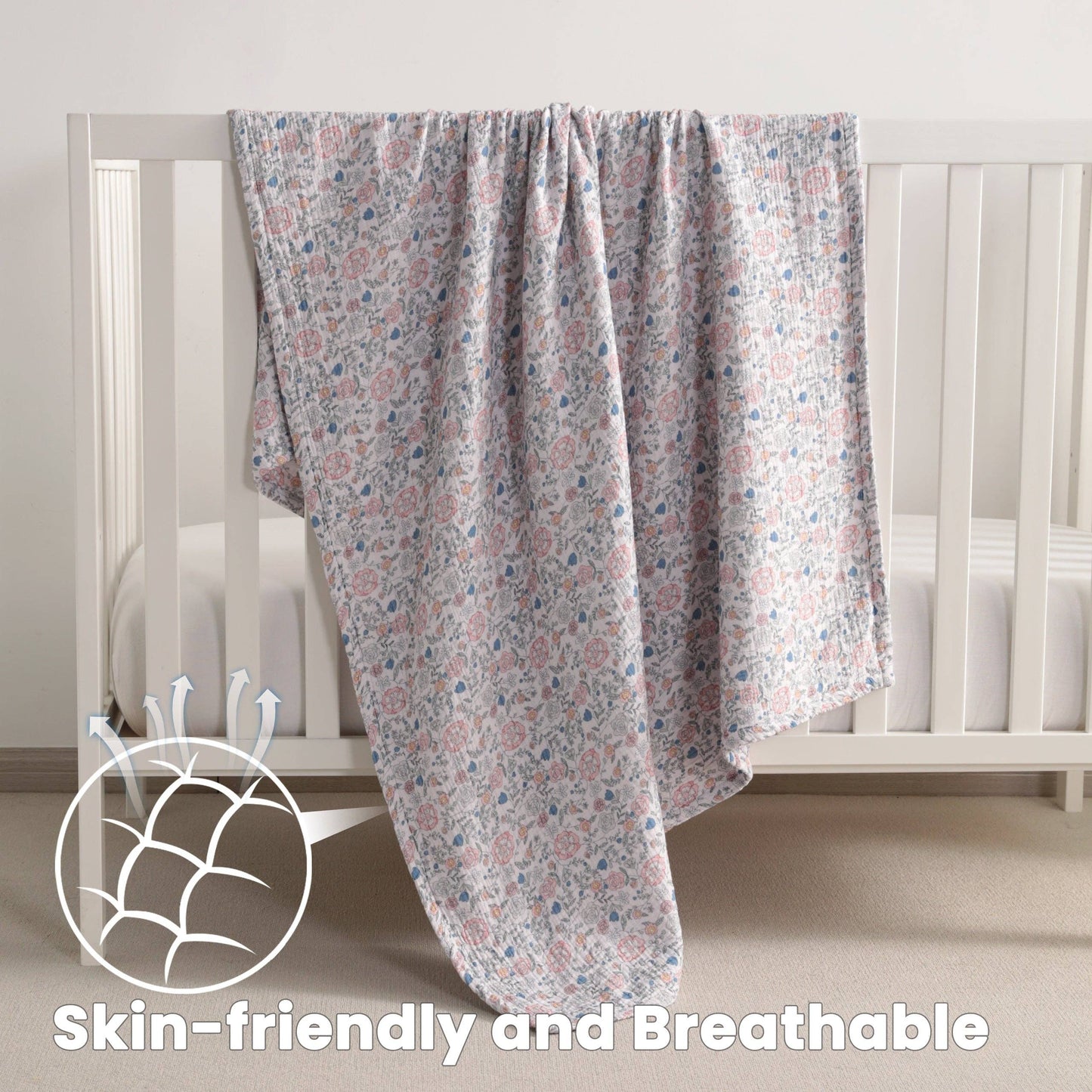 Bay & Loom - Muslin Cotton Baby Swaddle Blanket, Toddler Nursery Blanket: Vintage Floral / 30"x 40" / 2-Layer