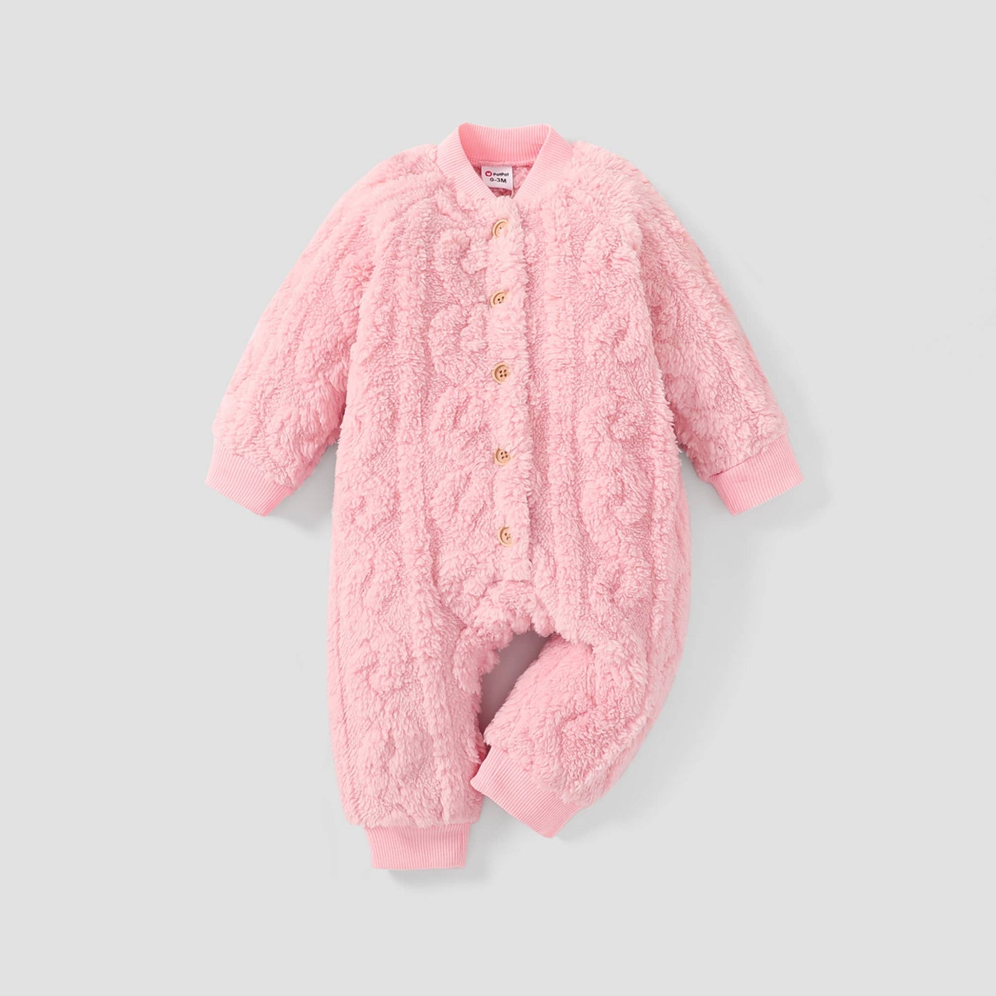 PatPat - Baby Boy/Girl Button Design Basic Solid Color  Jumpsuit: Pink / 3-6 Months