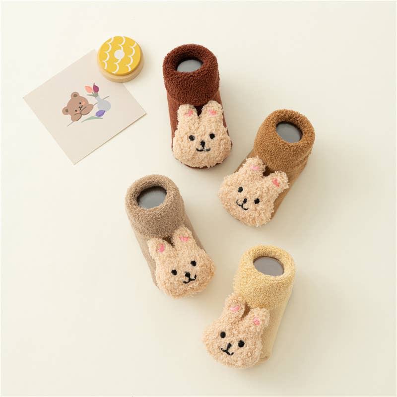 PatPat - Baby Toddler Cute Doll Terry Thick Non-slip Socks: Khaki / 12-24 Month